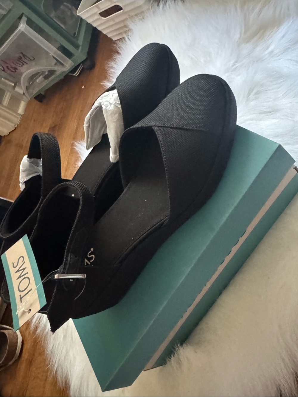 Toms Black Canvas Wedge Espadrille Slingback